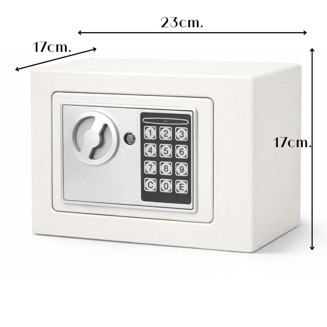 Caja fuerte electrónica con combinación. Blanca