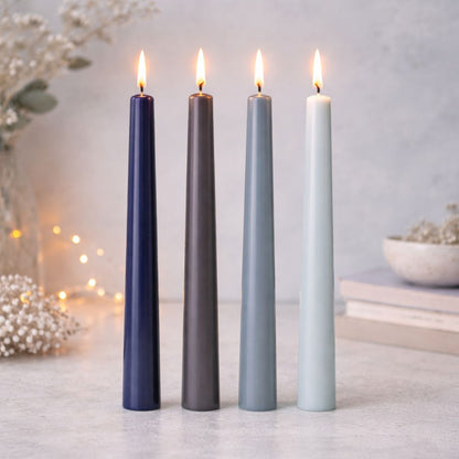 Velas cónicas de cera azules x4 unidades