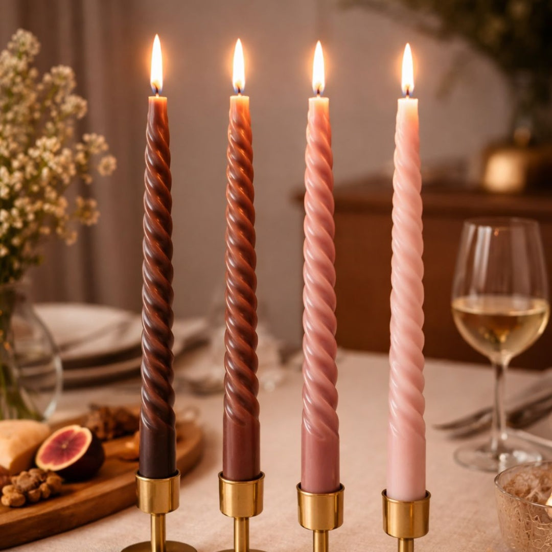 Velas cónicas de cera marrones espiral x4 unidades