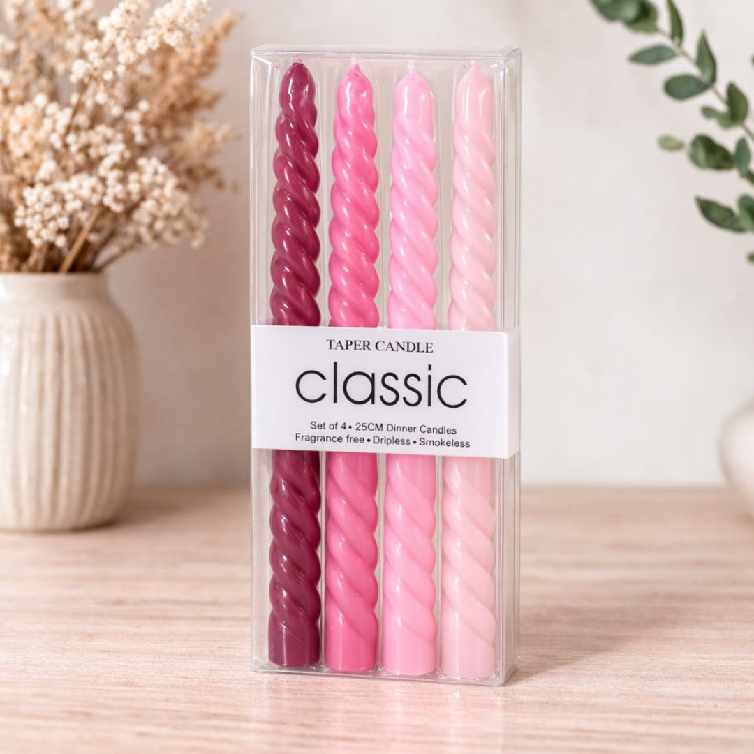 Velas cónicas de cera rosa espiral x4 unidades