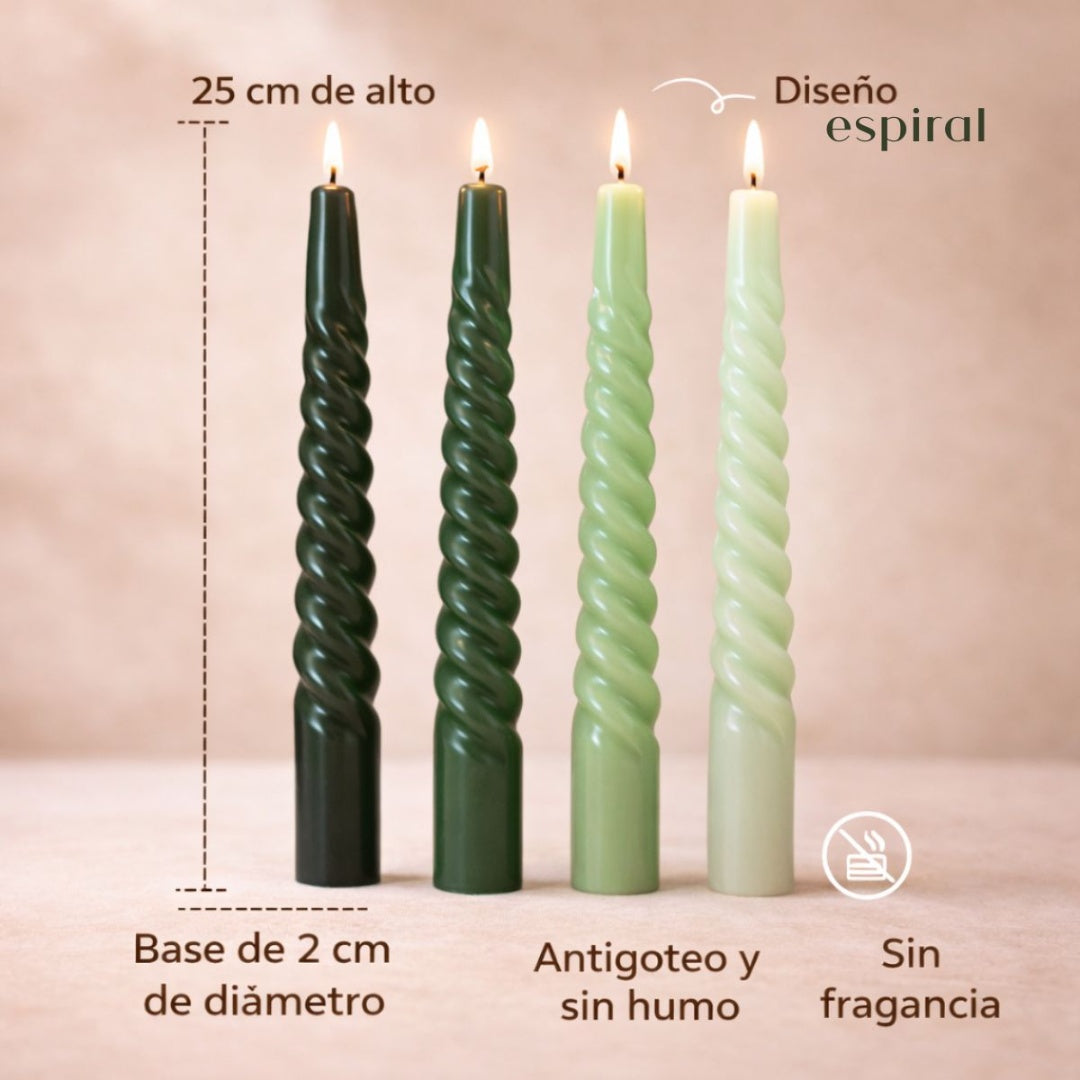 Velas cónicas de cera verdes x4 unidades