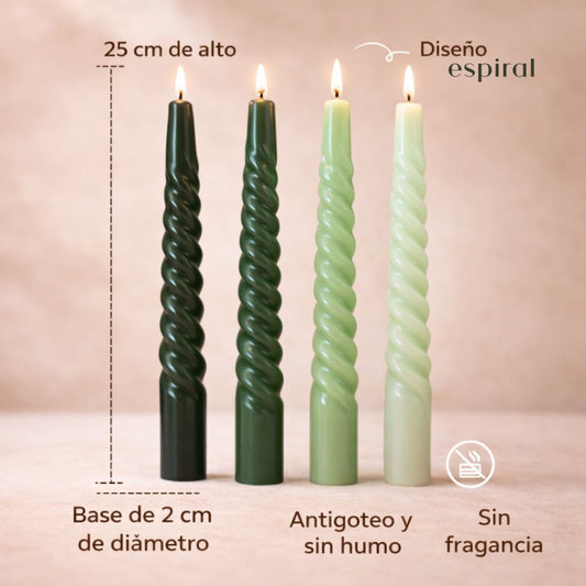 Velas cónicas de cera verdes x4 unidades
