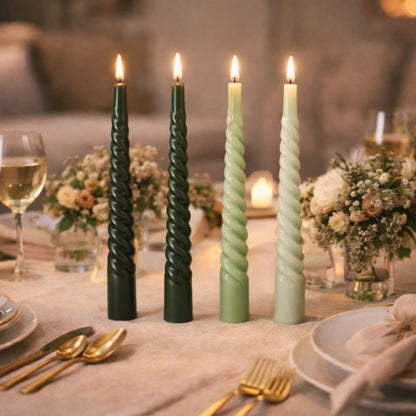 Velas cónicas de cera verdes x4 unidades
