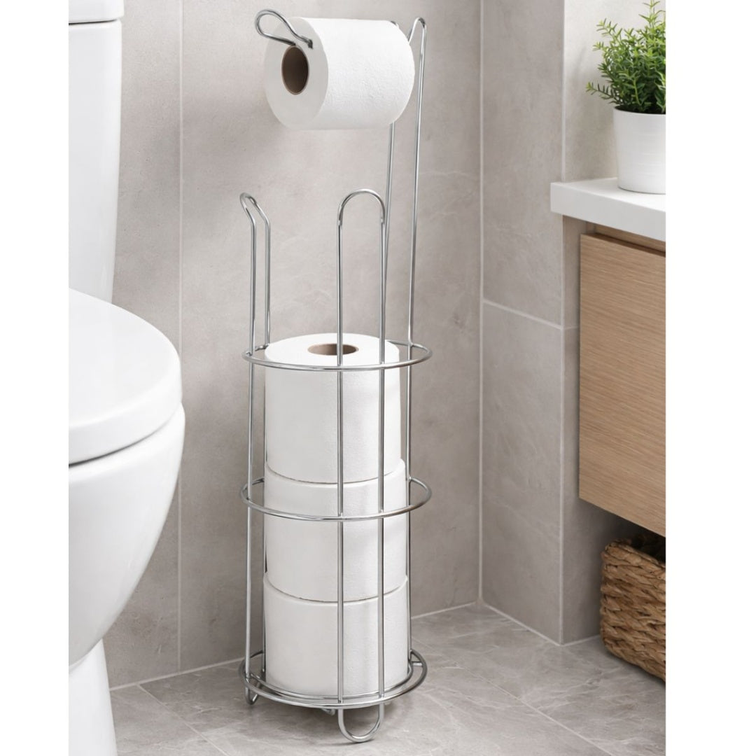 Soporte porta rollos de papel higiénico metálico 48x15cm.