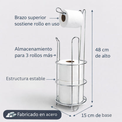 Soporte porta rollos de papel higiénico metálico 48x15cm.