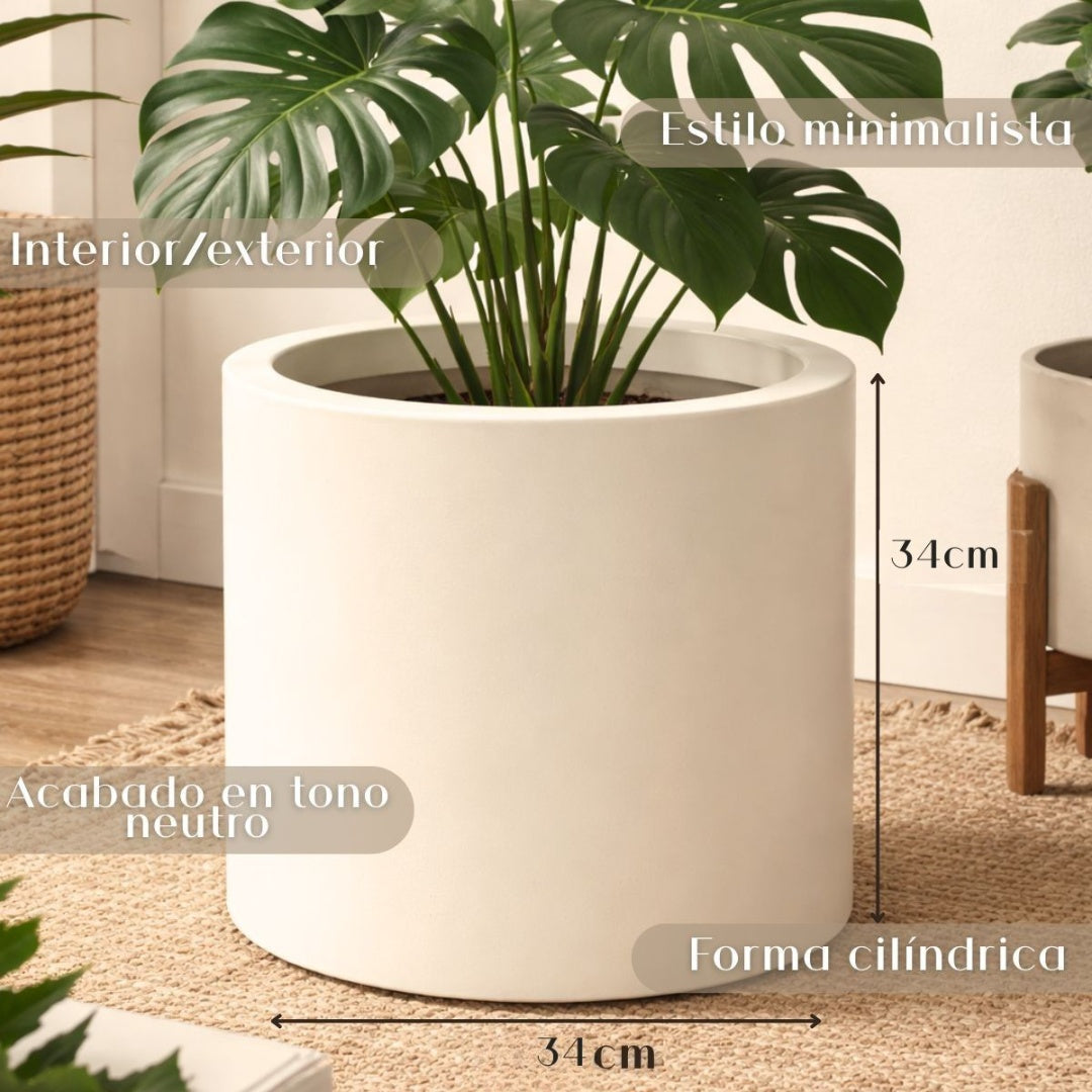 Maceta cilindrica crema 34x34cm.