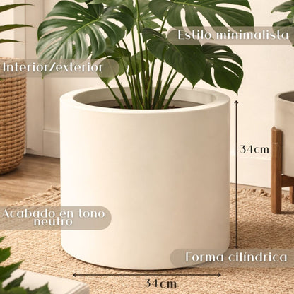 Maceta cilindrica crema 34x34cm.