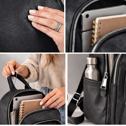 Mochila negra con bolsillos 41 x 30 x 12.5 cm.