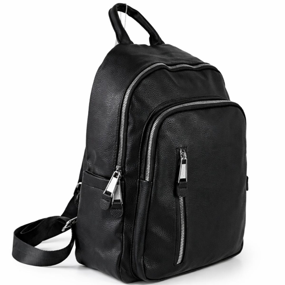 Mochila negra con bolsillos 41 x 30 x 12.5 cm.
