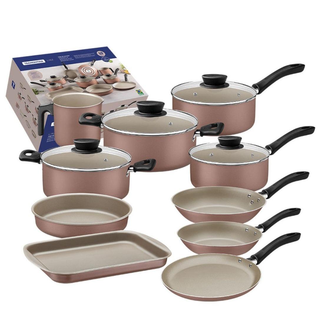 Batería de cocina Tramontina 10pcs linz rosa