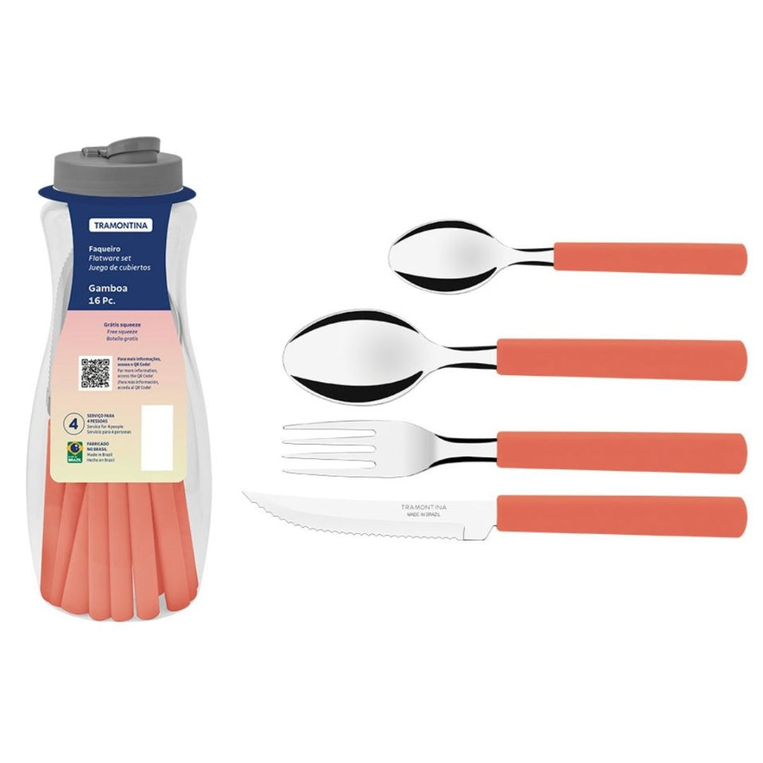 Set cubiertos Tramontina gamboa salmón 16 pcs