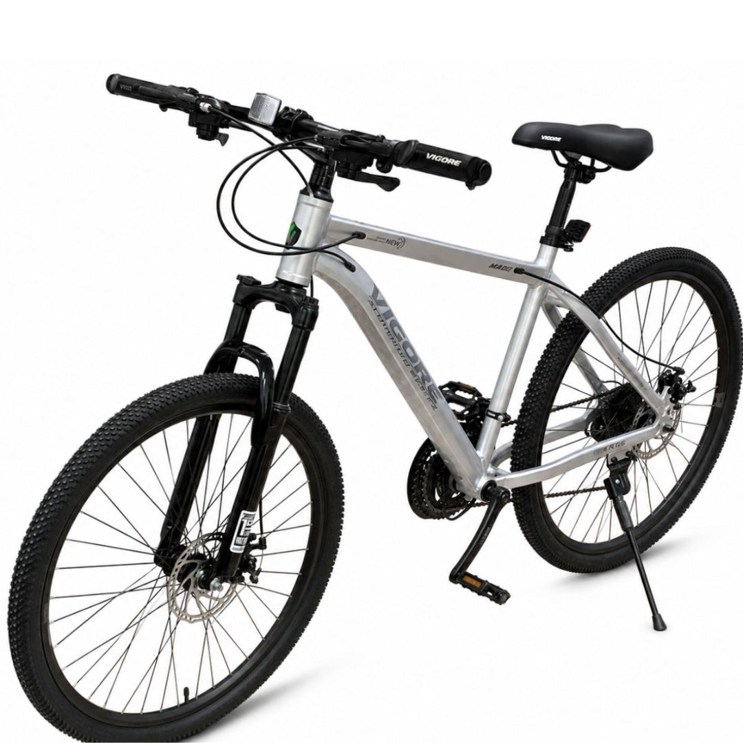 Bicicleta MTB Vigore plateada rodado 26" marco aluminio