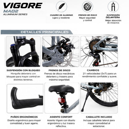 Bicicleta MTB Vigore negra rodado 26" marco aluminio