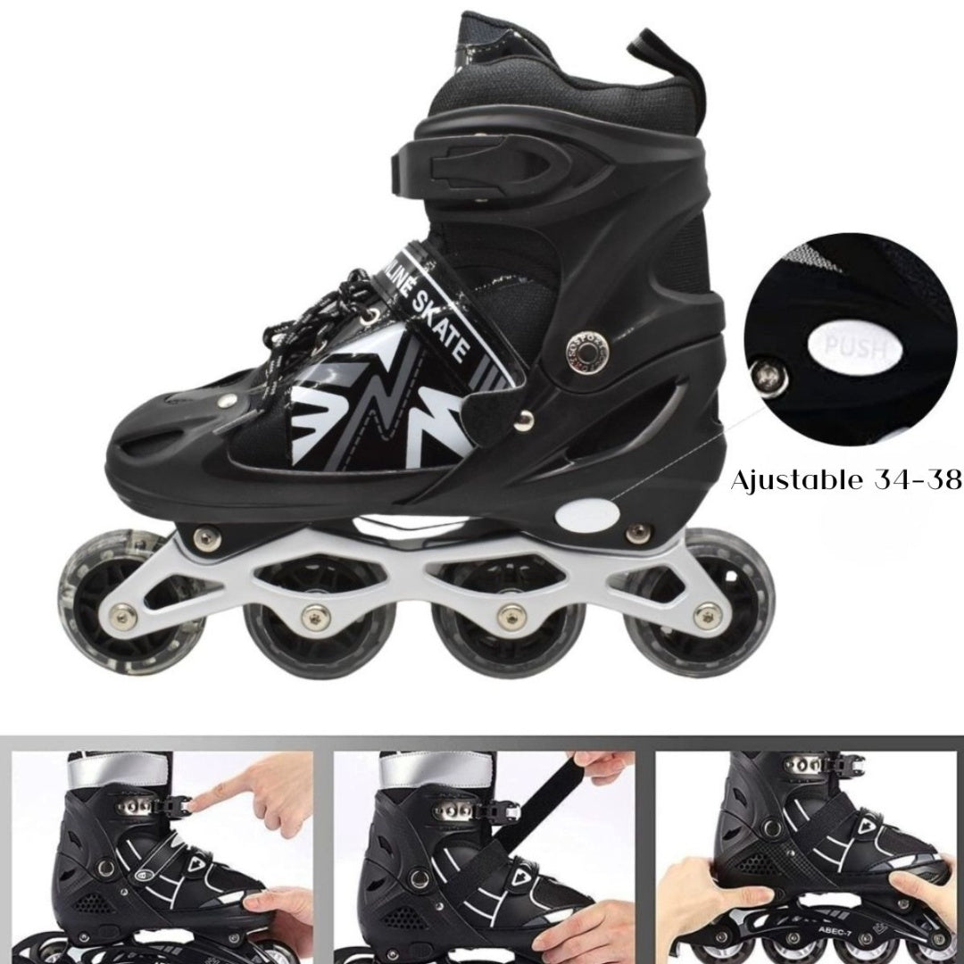 Patines roller ajustables negros 34-38