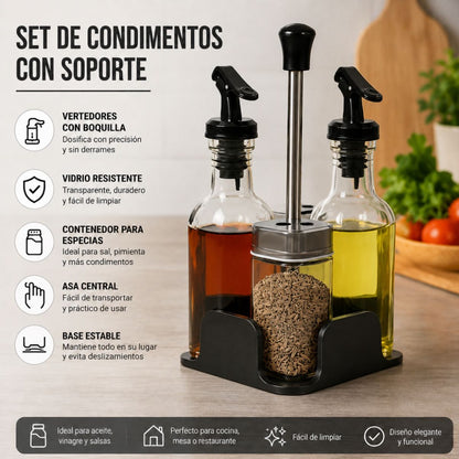 Set de 4 condimenteros con soporte
