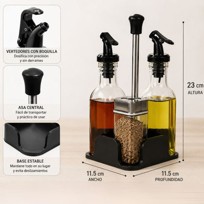 Set de 4 condimenteros con soporte