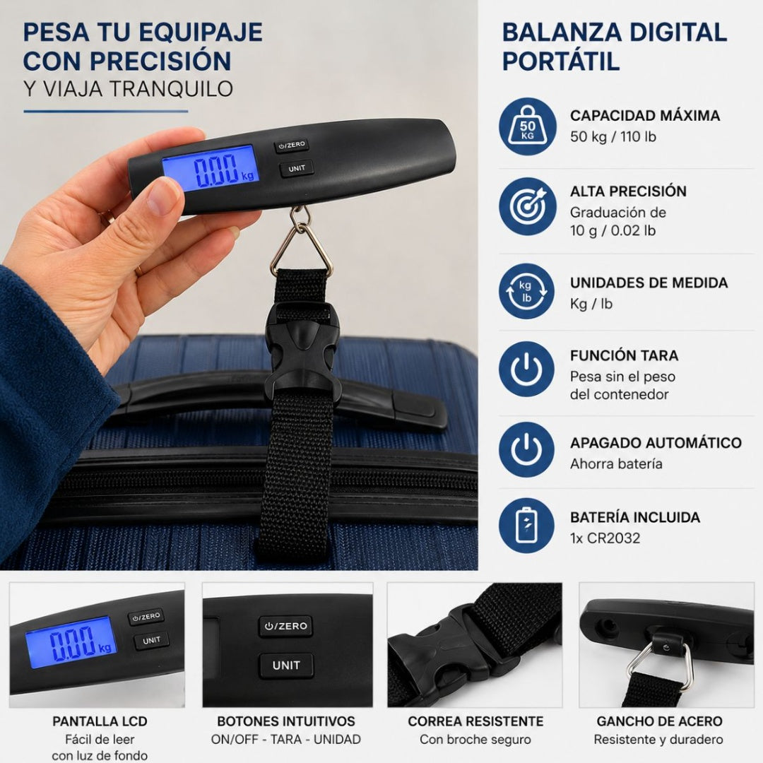 Balanza digital portátil para equipaje  Hasta 50 kg