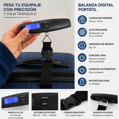 Balanza digital portátil para equipaje  Hasta 50 kg