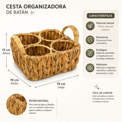 Cesta organizadora de ratán 19x19x13cm.