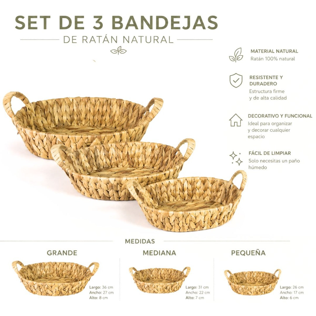 Set de bandejas de ratán x3 unidades