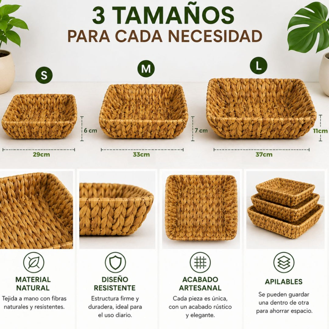 Cestas tejidas de ratán x3 unidades