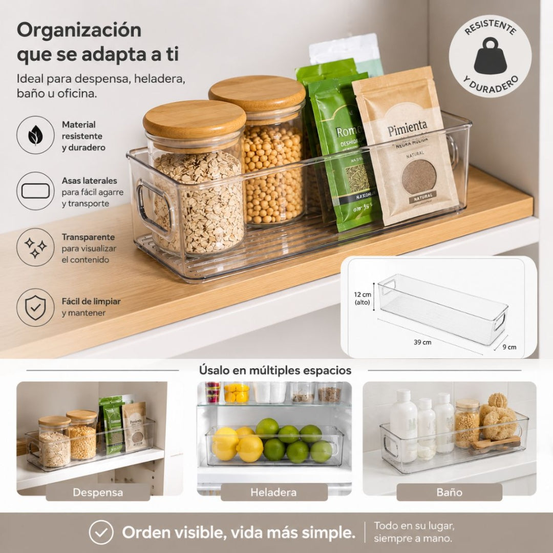 Organizador acrílico transparente 39x9x12cm.