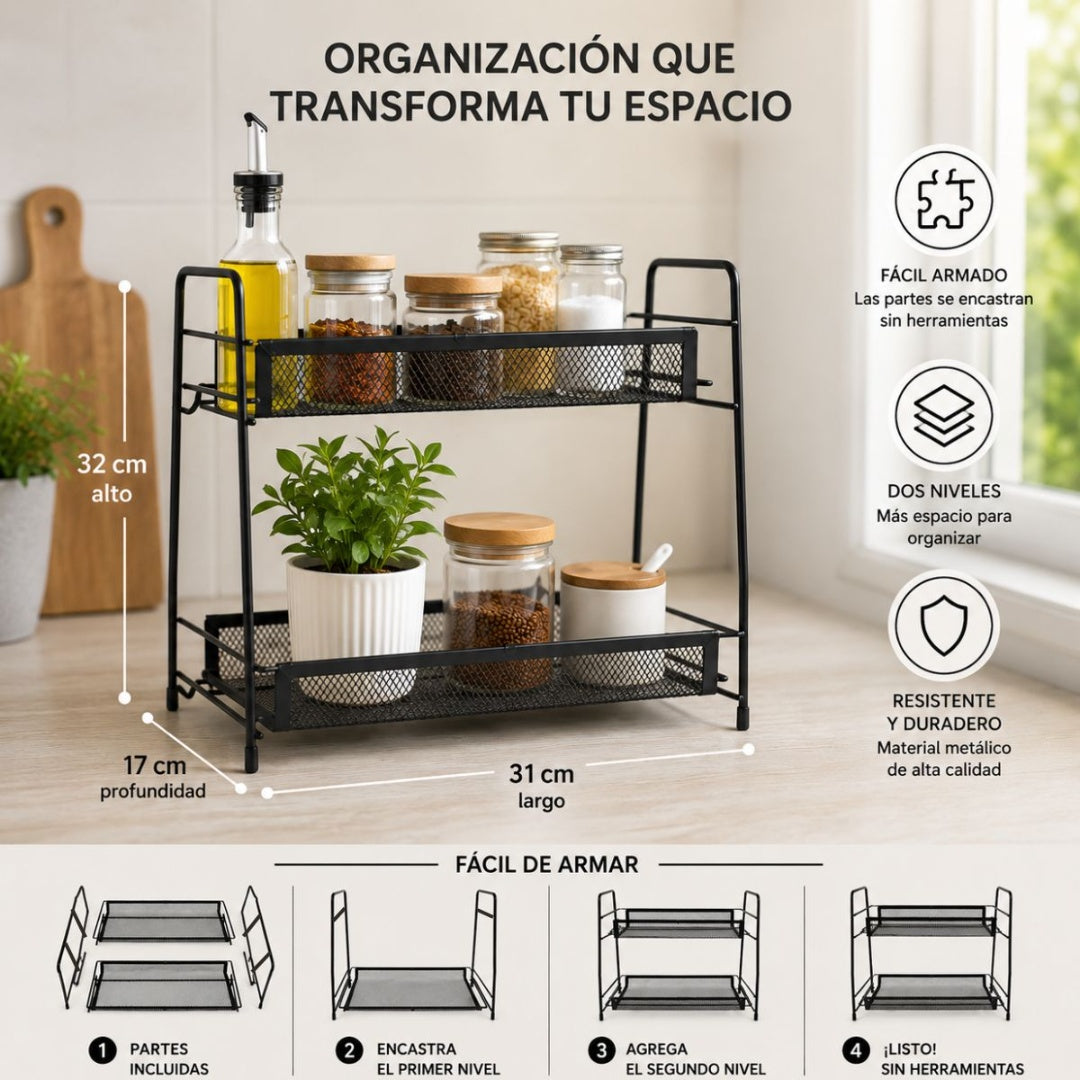 Organizador de metal negro dos niveles