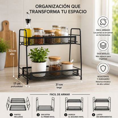 Organizador de metal negro dos niveles
