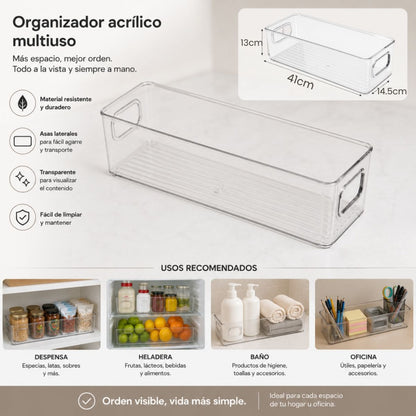 Organizador acrílico transparente 41x14.5x13cm.