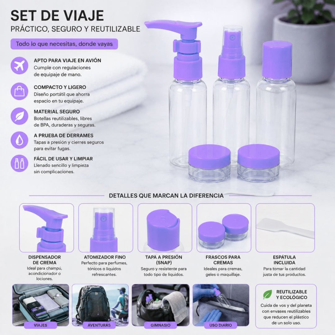 Set de 5 recipientes para viajes Lila
