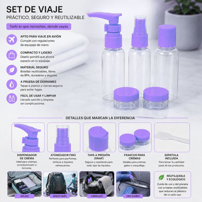 Set de 5 recipientes para viajes Lila