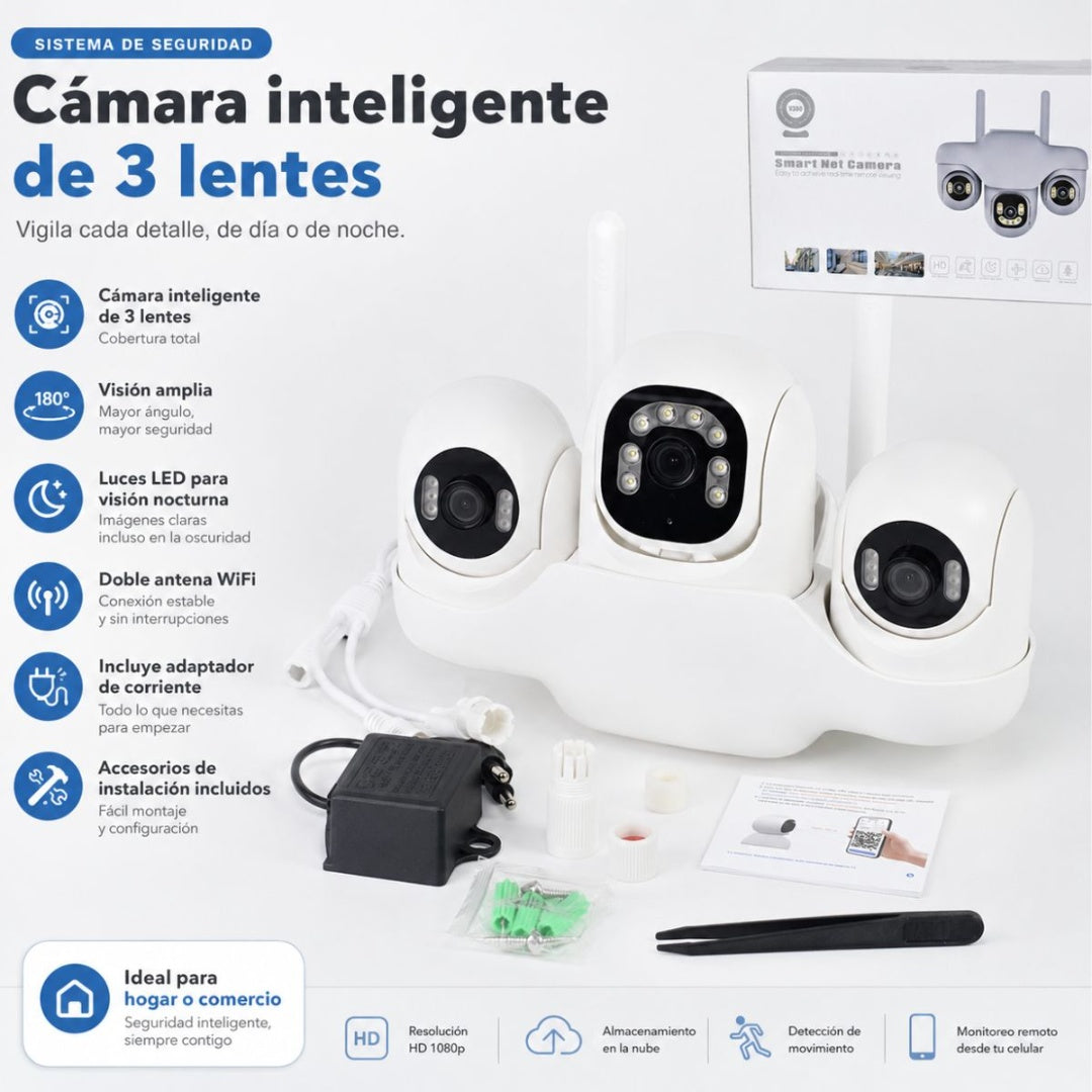 Cámara de seguridad WiFi 3 Lentes V380