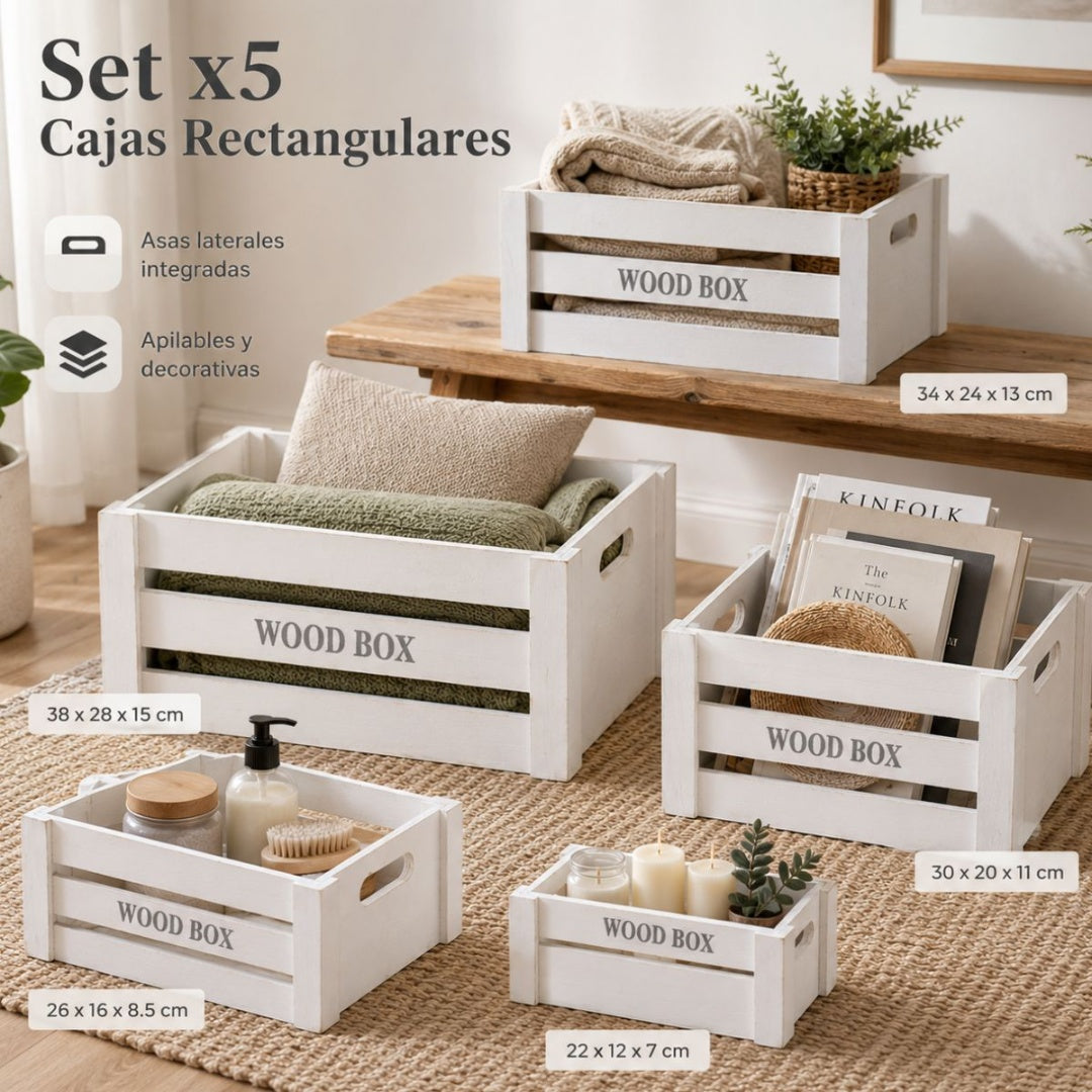 Cajones de madera para decoración x5 unidades blanco