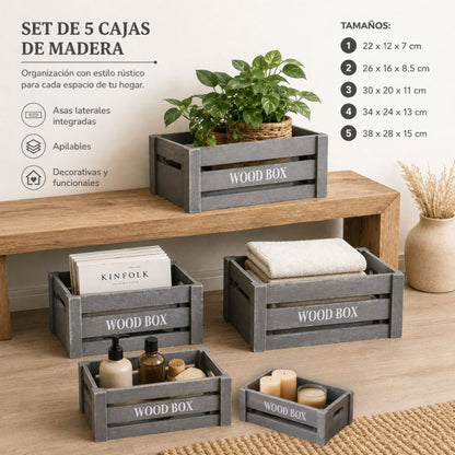 Cajones de madera para decoración x5 unidades gris