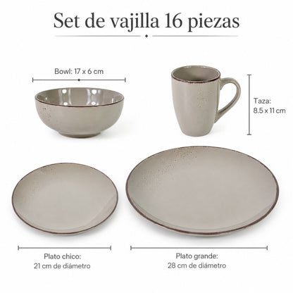 Set de vajilla 16pcs gris