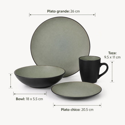 Set de vajilla 16pcs Negro y verde