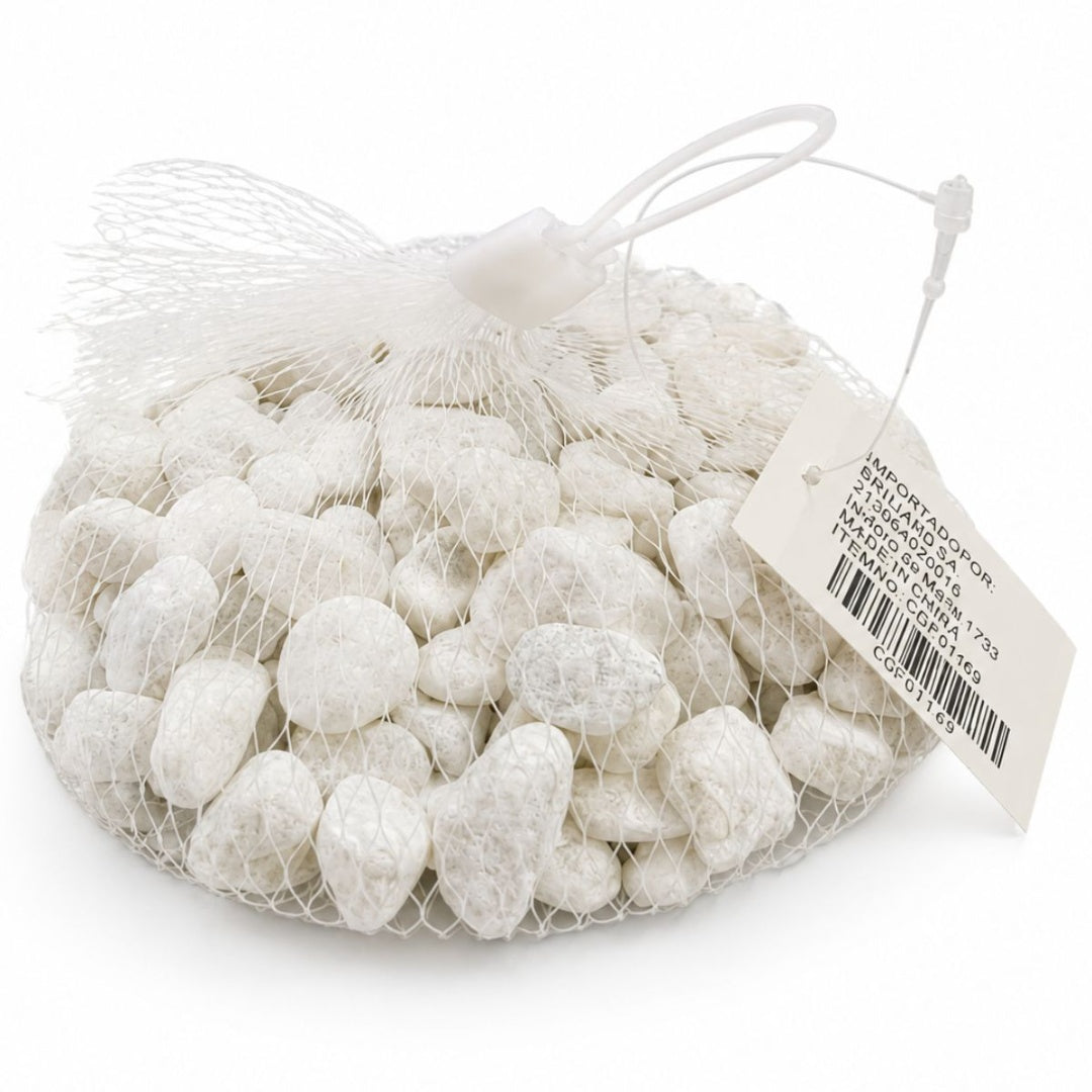 Piedras blancas en malla para decoración 500gr.