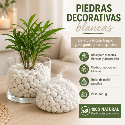Piedras blancas en malla para decoración 500gr.