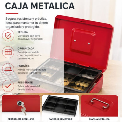 Caja de seguridad metálica roja 30x24x9cm