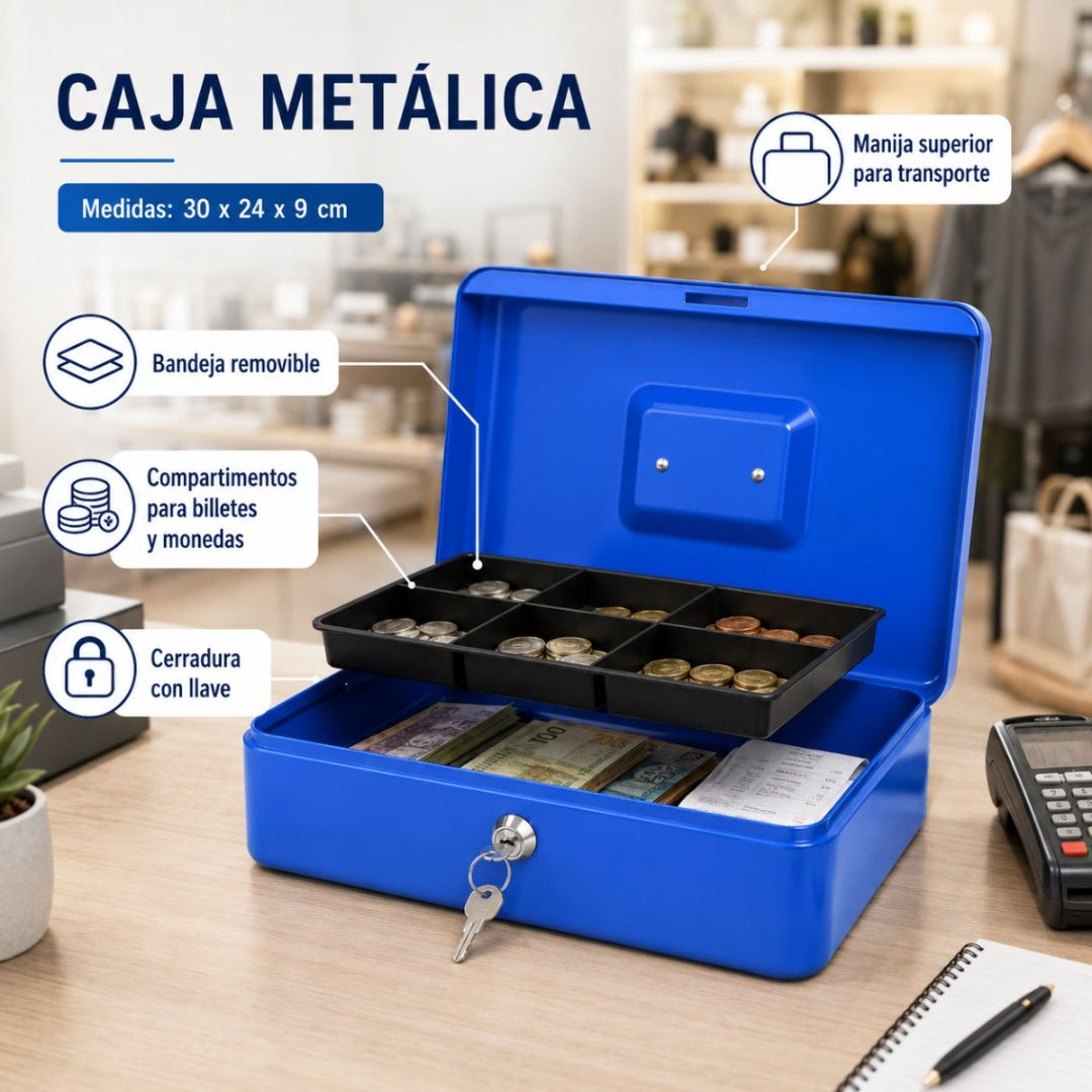 Caja de seguridad metálica azul 30x24x9cm