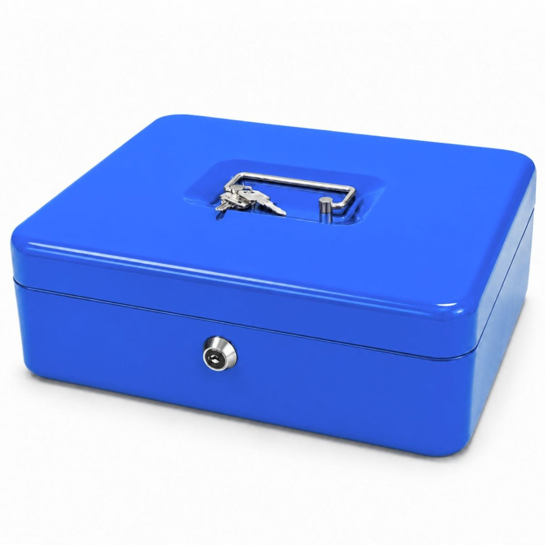Caja de seguridad metálica azul 30x24x9cm