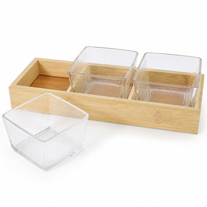 Set de copetineros de vidrio x 3 con base de madera