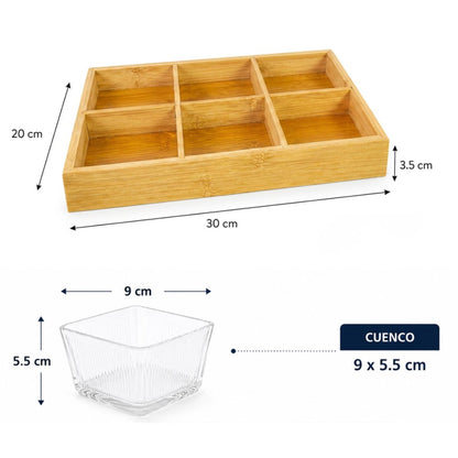 Set de copetineros de vidrio x 6 con base de madera