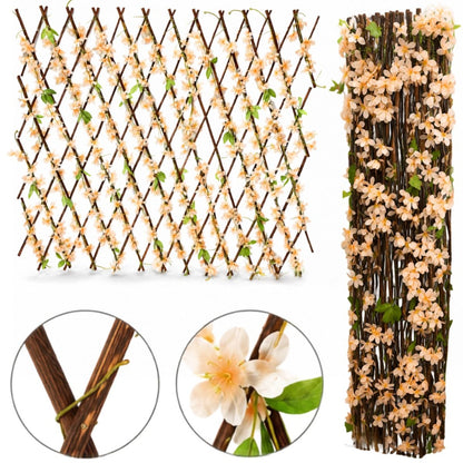 Cerco de madera natural extensible con flores artificiales 3mts