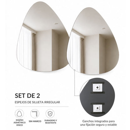 Set x 2 de espejos asimétricos sin marco 55x45cm.