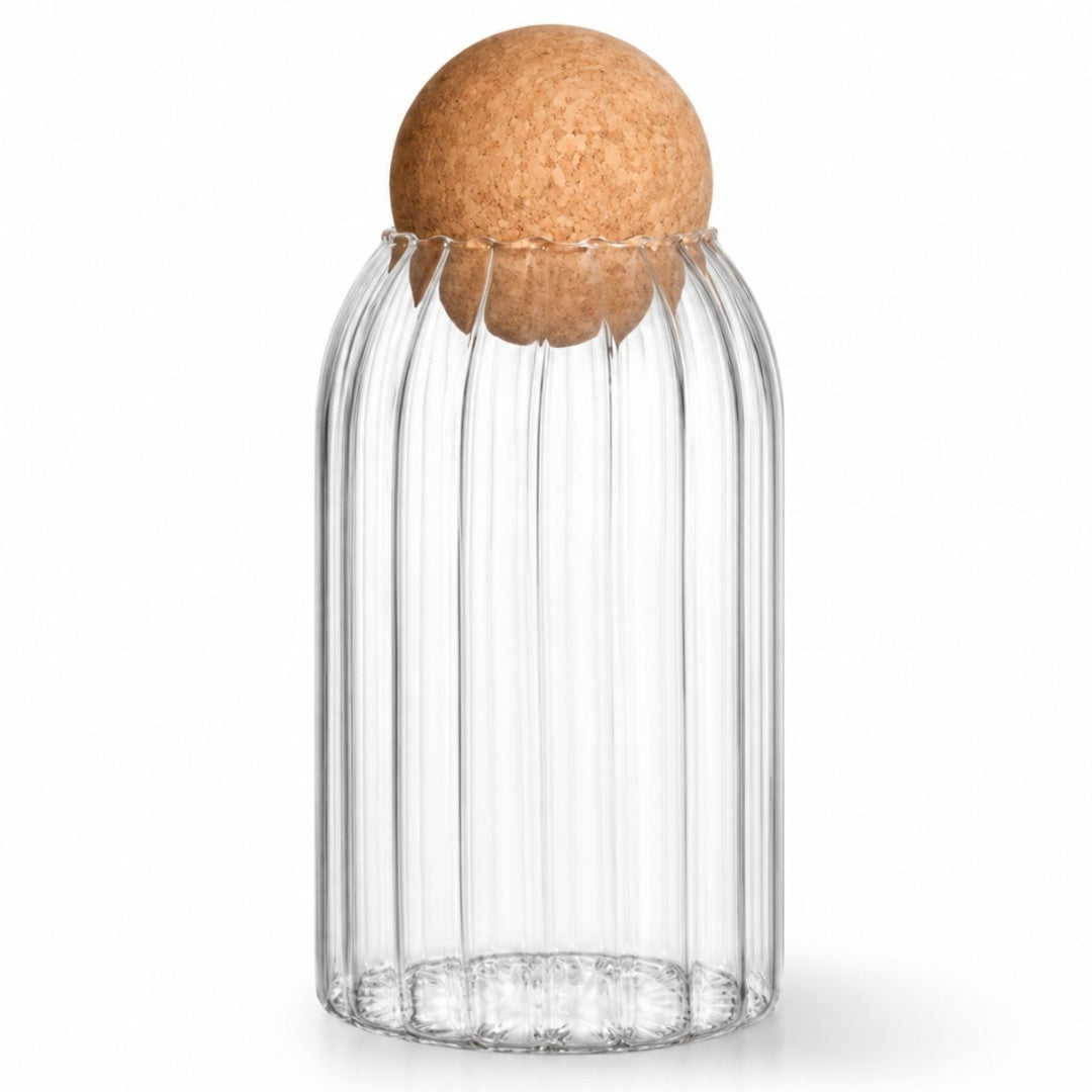 Frasco recipiente de vidrio con tapa esférica 18x9cm
