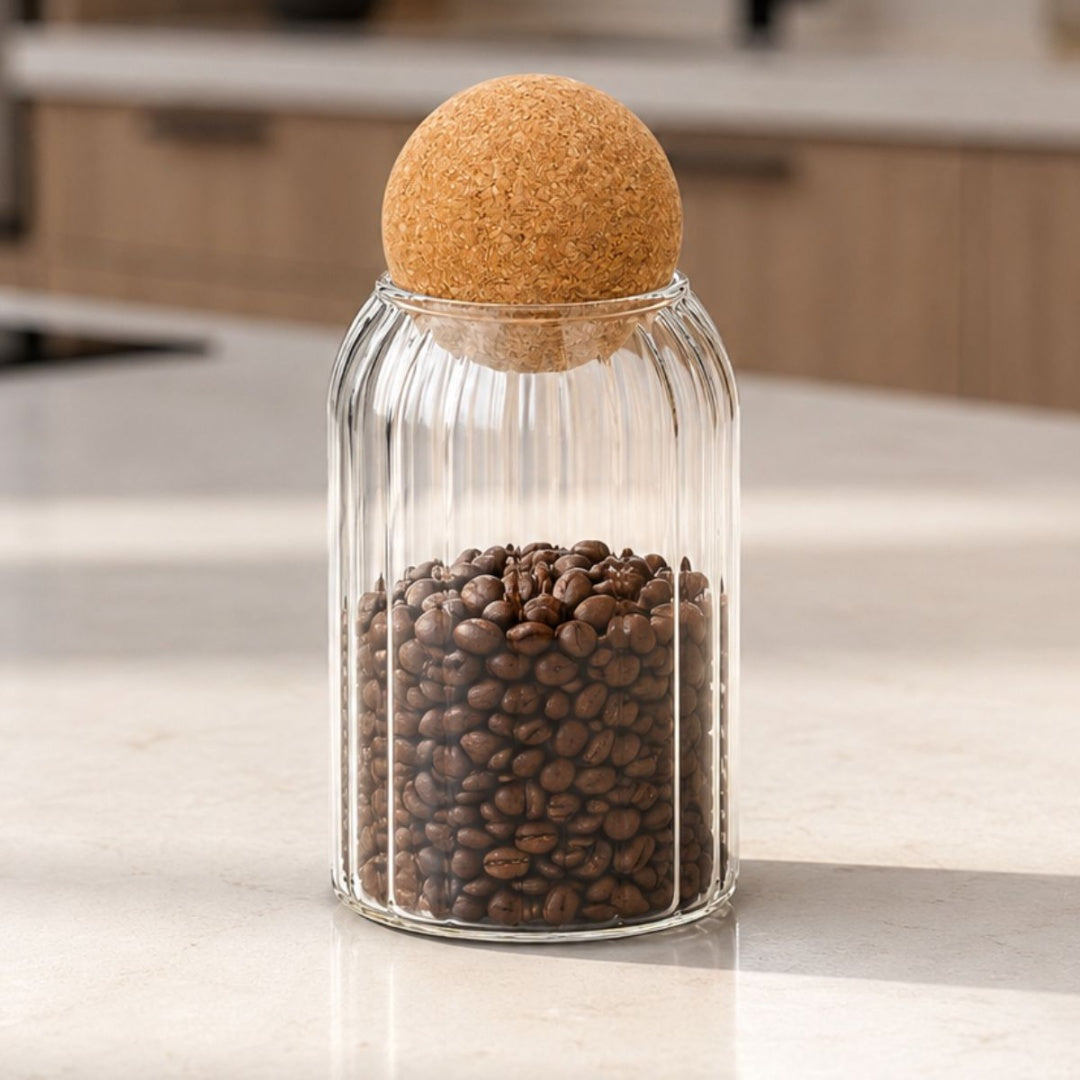 Frasco recipiente de vidrio con tapa esférica 18x9cm