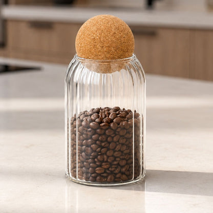 Frasco recipiente de vidrio con tapa esférica 18x9cm