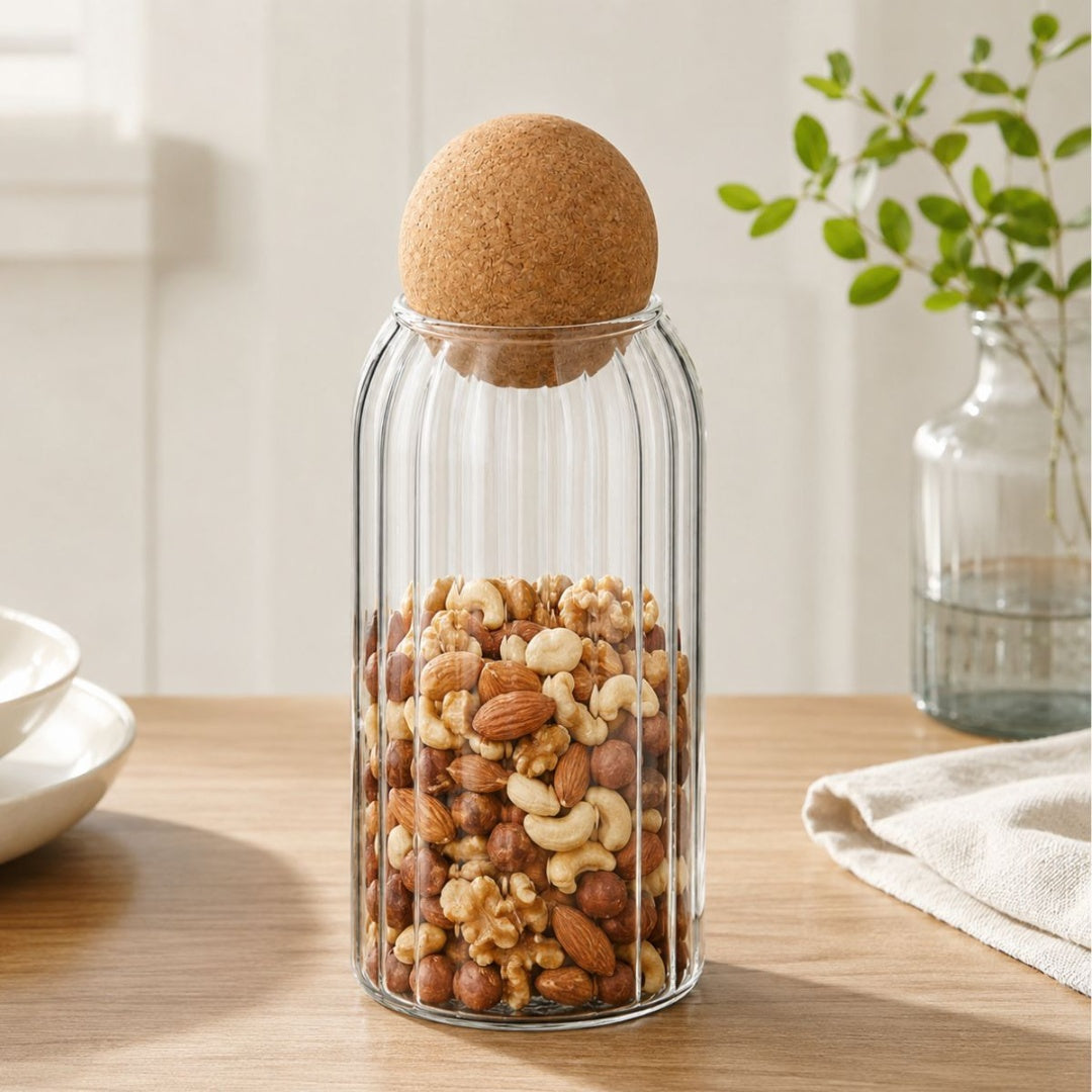Frasco recipiente de vidrio con tapa esférica 25x9cm