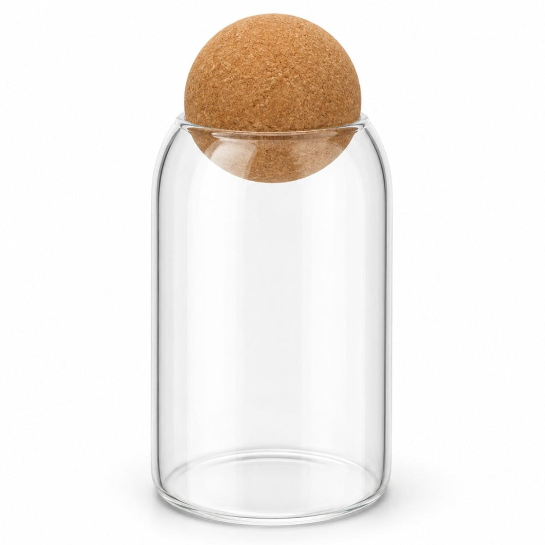 Frasco recipiente de vidrio con tapa esférica 20x9cm